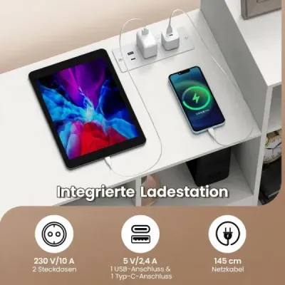TV skříňka 162 cm pro televizory do 55 palců se zásuvkami a USB porty, bílá
