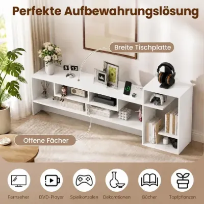 TV skříňka 162 cm pro televizory do 55 palců se zásuvkami a USB porty, bílá
