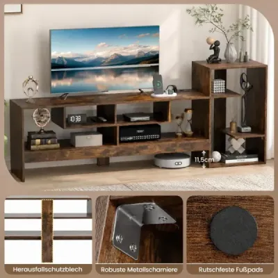TV skříňka 162 cm, skříňka pod televizi pro televizory do 55 palců, se zásuvkami a USB porty, hnědá