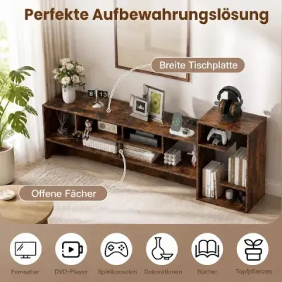 TV skříňka 162 cm, skříňka pod televizi pro televizory do 55 palců, se zásuvkami a USB porty, hnědá