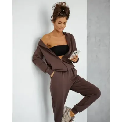 Dámská bavlněná sportovní souprava v hnedá barvě MODA1110