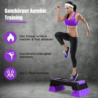 Výškově nastavitelný aerobní stepper se 3 úrovněmi 12 / 17 / 22 cm, fitness stepper, fialový