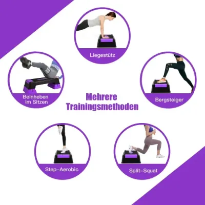 Výškově nastavitelný aerobní stepper se 3 úrovněmi 12 / 17 / 22 cm, fitness stepper, fialový
