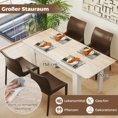 Rozkládací jídelní stůl Moderní kuchyňský stůl s nastavitelnou deskou a nohami ve tvaru L Bílý 158 x 70 x 76 cm