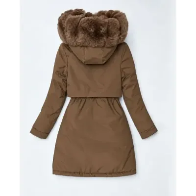 Dámská zimní bunda s kožešinou, hnědá MODA2508