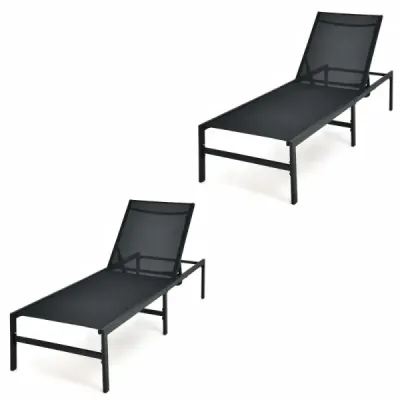 Sada 2 kusů lehátek do exteriéru, nastavitelné lehátko 64 x 198 x 67–103 cm, černé