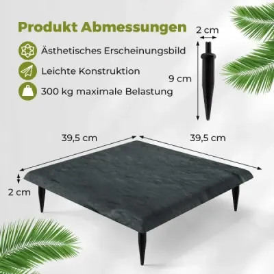 Sada 16 nášlapných kamenů pro zahradní chodníky, vyrobené z polypropylenu, včetně 64 zemních kolíků, 39,5 x 39,5 cm, šedá