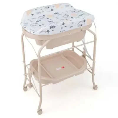 Dětský přebalovací pult s vaničkou Přenosný přebalovací pult s PVC deskou 86 x 50 x 100 cm Béžová