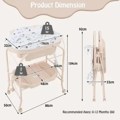 Dětský přebalovací pult s vaničkou Přenosný přebalovací pult s PVC deskou 86 x 50 x 100 cm Béžová