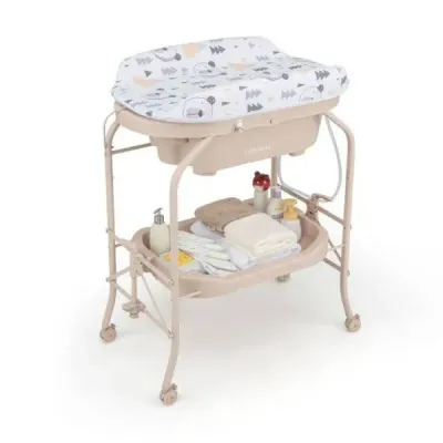 Dětský přebalovací pult s vaničkou Přenosný přebalovací pult s PVC deskou 86 x 50 x 100 cm Béžová