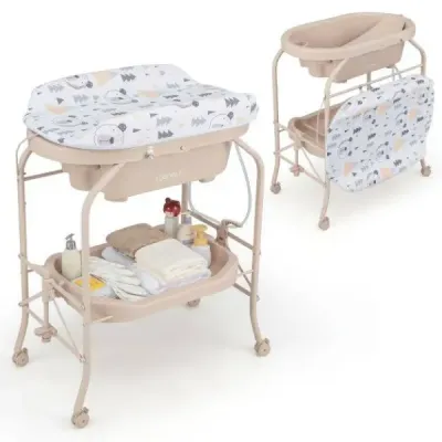 Dětský přebalovací pult s vaničkou Přenosný přebalovací pult s PVC deskou 86 x 50 x 100 cm Béžová