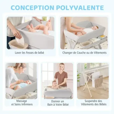 Přebalovací pult pro miminka, skládací přebalovací stanice s nádržkou na vodu a úložným košem, šedý