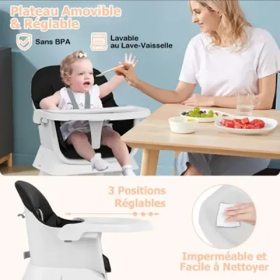 6 v 1 dětská vysoká židle Vysoká židle & jídelní židle & výukový stůl Dětská židle Kombinovaná vysoká židle Černá