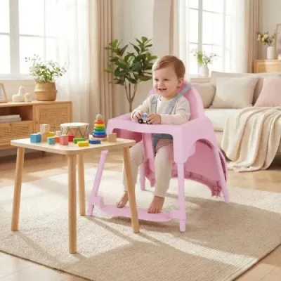 4 v 1 přestavitelná vysoká židlička pro kojence Vysoká židlička pro kojence s 2 výškami Dětská židlička Růžová