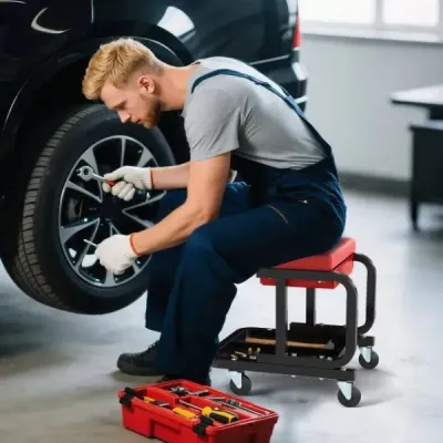 Pojízdná dílenská stolička s nosností 185 kg Polstrované mechanické sedadlo se zásuvkou Červená barva