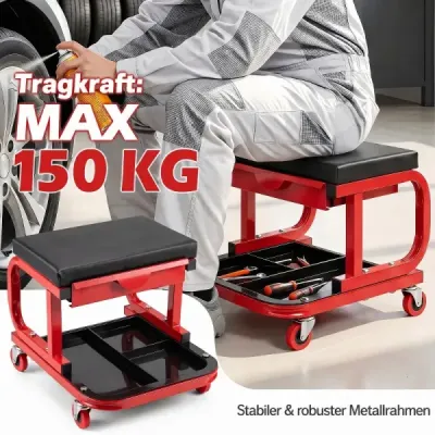 Dílenská stolička s kolečky a magnetickou zásuvkou – pojízdná pracovní stolička s nosností až 150 kg