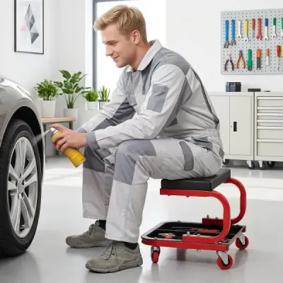 Dílenská stolička s kolečky a magnetickou zásuvkou – pojízdná pracovní stolička s nosností až 150 kg