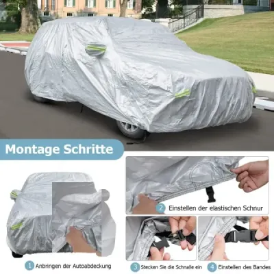 Nepromokavá plachta na vozidla Kryt na auto s dveřmi na zip 492 x 191 x 154 cm Stříbrná