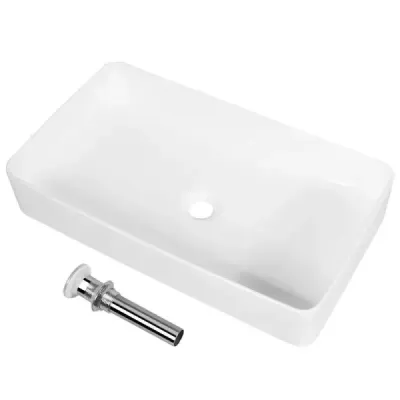 Porcelánové umyvadlo Keramické umyvadlo s výsuvným odpadem 60 x 35 x 11 cm Bílá