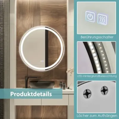 Kulaté koupelnové zrcadlo LED pro montáž na zeď 3000 K-6000 K ? 60 cm