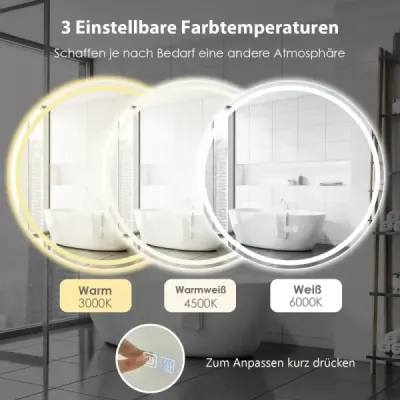 Kulaté koupelnové zrcadlo LED pro montáž na zeď 3000 K-6000 K ? 60 cm