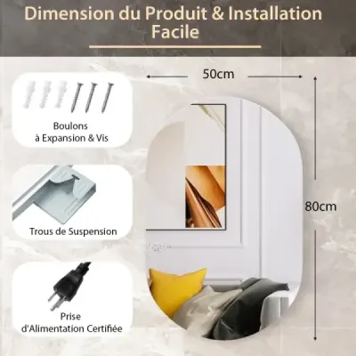 80 x 50 cm LED nástěnné zrcadlo Oválné stmívatelné koupelnové zrcadlo