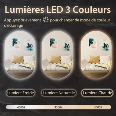80 x 50 cm LED nástěnné zrcadlo Oválné stmívatelné koupelnové zrcadlo
