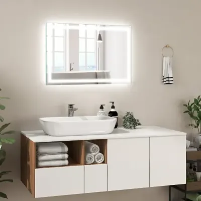 Koupelnové zrcadlo s vyhříváním zrcadla proti zamlžování LED zrcadlo stmívatelné koupelnové zrcadlo 3000K-6000K 60 x 40 cm