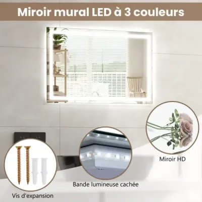 Koupelnové zrcadlo s vyhříváním zrcadla proti zamlžování LED zrcadlo stmívatelné koupelnové zrcadlo 3000K-6000K 60 x 40 cm