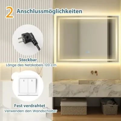 Koupelnové zrcadlo LED s osvětlením 80 x 60 cm koupelnové zrcadlo proti zamlžování obdélníkové