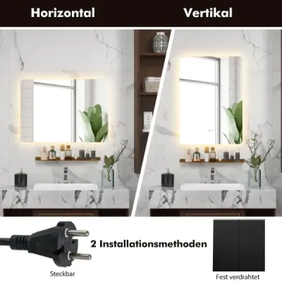 Koupelnové zrcadlo LED s osvětlením, dotykovým spínačem a paměťovou funkcí Nástěnné zrcadlo 70 x 50 cm