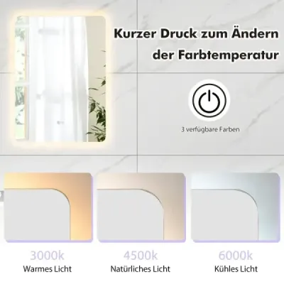 Koupelnové zrcadlo LED s osvětlením, dotykovým spínačem a paměťovou funkcí Nástěnné zrcadlo 70 x 50 cm