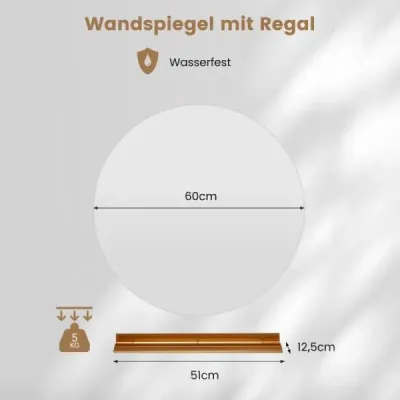Ø60cm Kulaté koupelnové zrcadlo s osvětlením, dotykovým spínačem a paměťovou funkcí Nástěnné zrcadlo