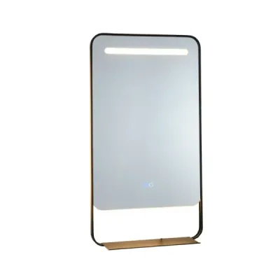 80 x 60 cm LED zrcadlo do koupelny s odkládací plochou Hliníkový rám Kosmetické zrcadlo Zlaté
