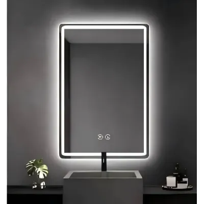 Koupelnové zrcadlo s osvětlením, LED zrcadlo se 3 barvami světla a funkcí odmlžování, 70 x 50 cm, černé