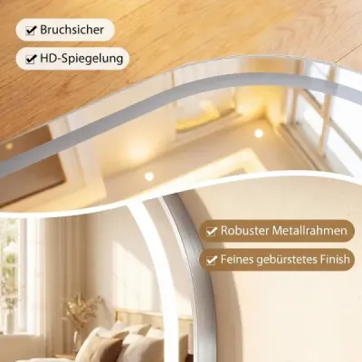 Koupelnové zrcadlo s osvětlením 50 x 80 cm LED koupelnové zrcadlo oválné, nezamlžující se nástěnné zrcadlo stříbrné