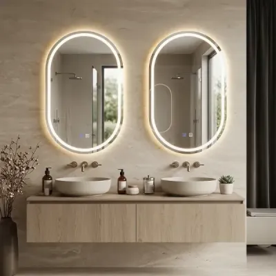 Koupelnové zrcadlo s osvětlením 50 x 80 cm LED koupelnové zrcadlo oválné, nezamlžující se nástěnné zrcadlo stříbrné