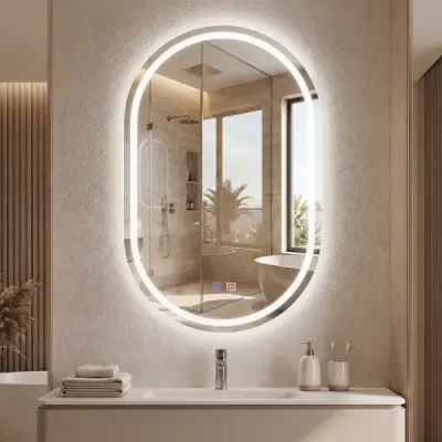 Koupelnové zrcadlo s osvětlením 50 x 80 cm LED koupelnové zrcadlo oválné, nezamlžující se nástěnné zrcadlo stříbrné