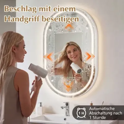 Koupelnové zrcadlo s osvětlením 50 x 80 cm LED koupelnové zrcadlo oválné, nezamlžující se nástěnné zrcadlo stříbrné