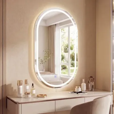 Koupelnové zrcadlo s osvětlením 50 x 80 cm LED koupelnové zrcadlo oválné, nezamlžující se nástěnné zrcadlo stříbrné