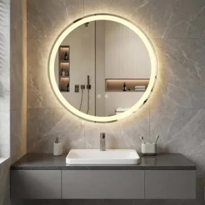 60 cm kulatý zrcadlo s LED osvětlením Koupelnové zrcadlo s nastavitelnou jasností Stříbrná