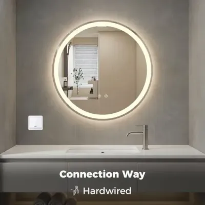 60 cm kulatý zrcadlo s LED osvětlením Koupelnové zrcadlo s nastavitelnou jasností Stříbrná