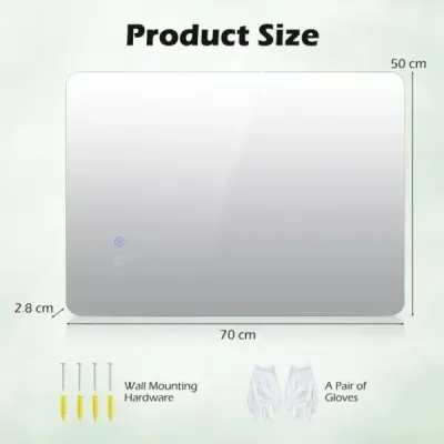 70 x 50 cm Obdélníkový zrcadlo s LED osvětlením Nástěnné zrcadlo do koupelny