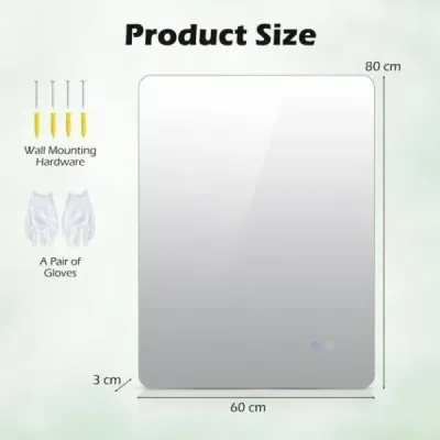 80 x 60 cm Obdélníkový zrcadlo s LED osvětlením Nástěnné zrcadlo do koupelny