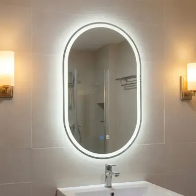80 x 50 cm osvětlené koupelnové zrcadlo na zeď, podsvícené nerozbitné zrcadlo, stříbrné