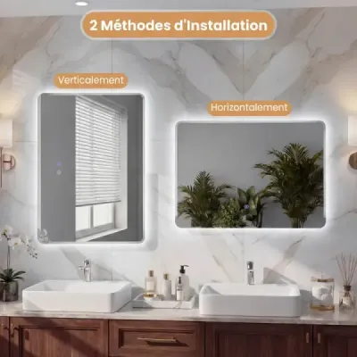LED koupelnové zrcadlo s protizamlžovací funkcí, stmívatelné osvětlené kosmetické zrcadlo 70 x 50 cm