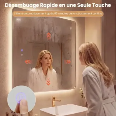 LED koupelnové zrcadlo s 3barevným osvětlením a úpravou proti zamlžování, nástěnné zrcadlo, kosmetické zrcadlo, 80 x 60 cm