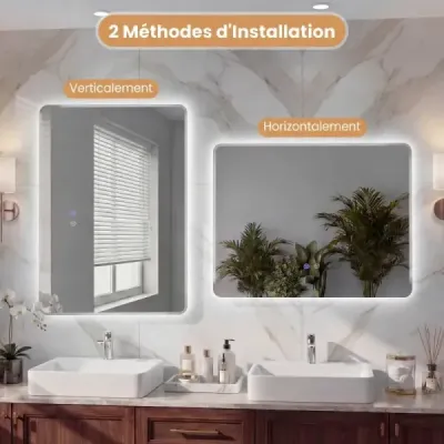 LED koupelnové zrcadlo s 3barevným osvětlením a úpravou proti zamlžování, nástěnné zrcadlo, kosmetické zrcadlo, 80 x 60 cm