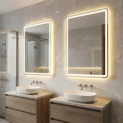 Koupelnové zrcadlo s LED osvětlením a proti zamlžování, nástěnné zrcadlo z tvrzeného skla, 70 x 50 x 3 cm