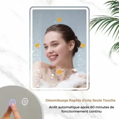 Koupelnové zrcadlo s LED osvětlením a proti zamlžování, nástěnné zrcadlo z tvrzeného skla, 80 x 60 x 3 cm